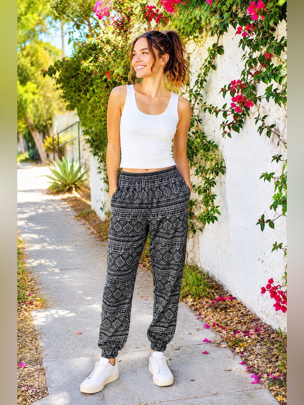 Atmosphere Black White Tribal Geometric Pants Size 10